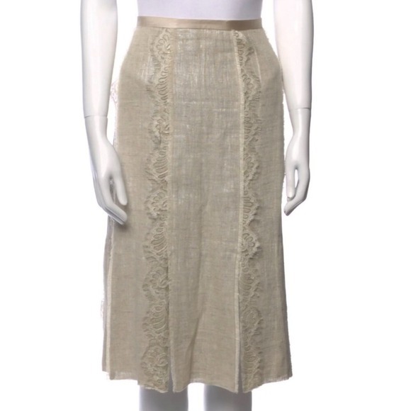 St. John Dresses & Skirts - St John Couture Beige Linen Lace Flapper‎ Slit A-Line Skirt- Size 6